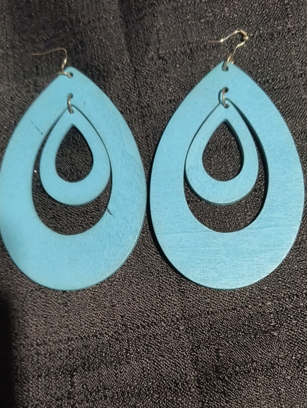 Hand Crafted Blue Layered Teardrop Wood Earrings - Women Jewelry